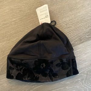 LULULEMON BNWT black floral run beanie!